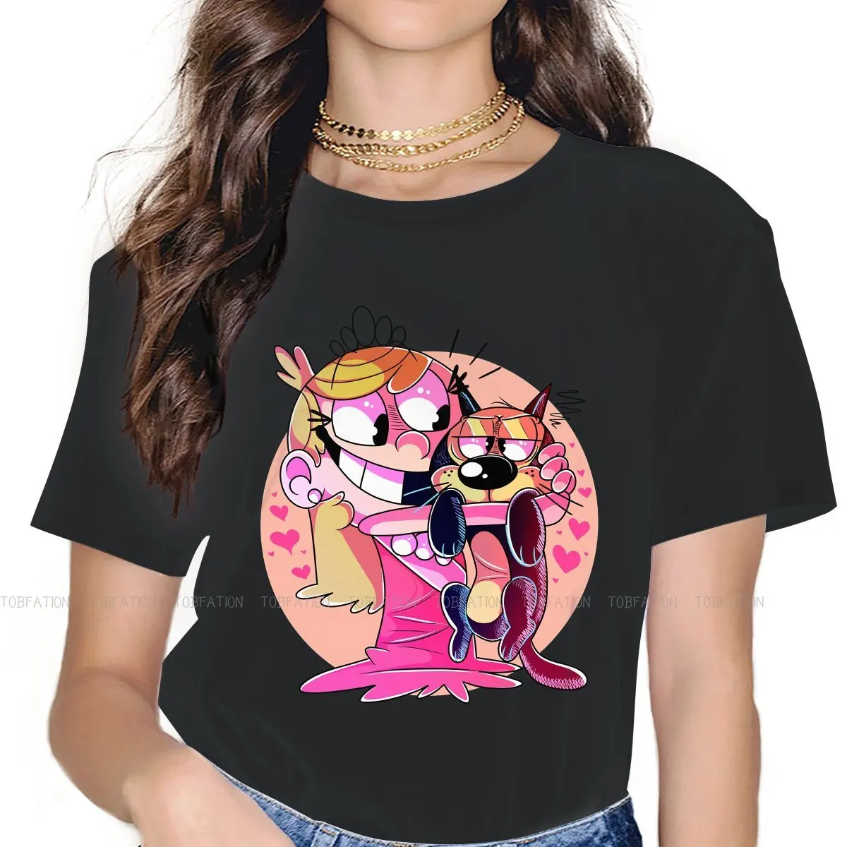 

The Loud Houses Women T Shirt Lola Loud and Cliff the Cat Female Tops Harajuku Funny Tees Ladies 5XL Cotton Tshirt