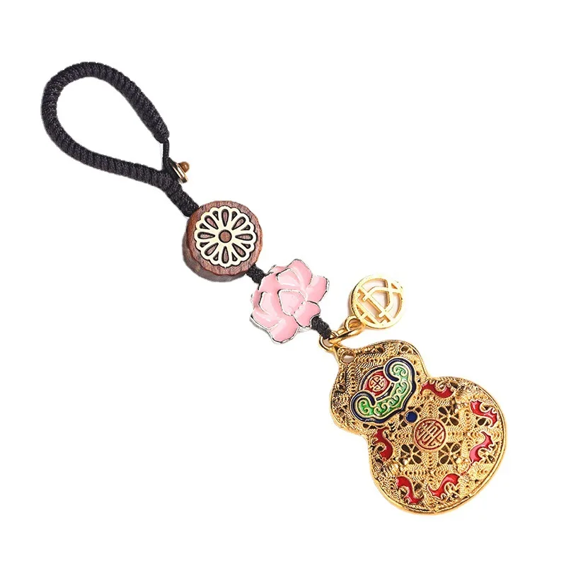 

Cloisonne car key chain pendant female creative Chinese wind brass gourd ancient method gold delicate hanging jewelry trend