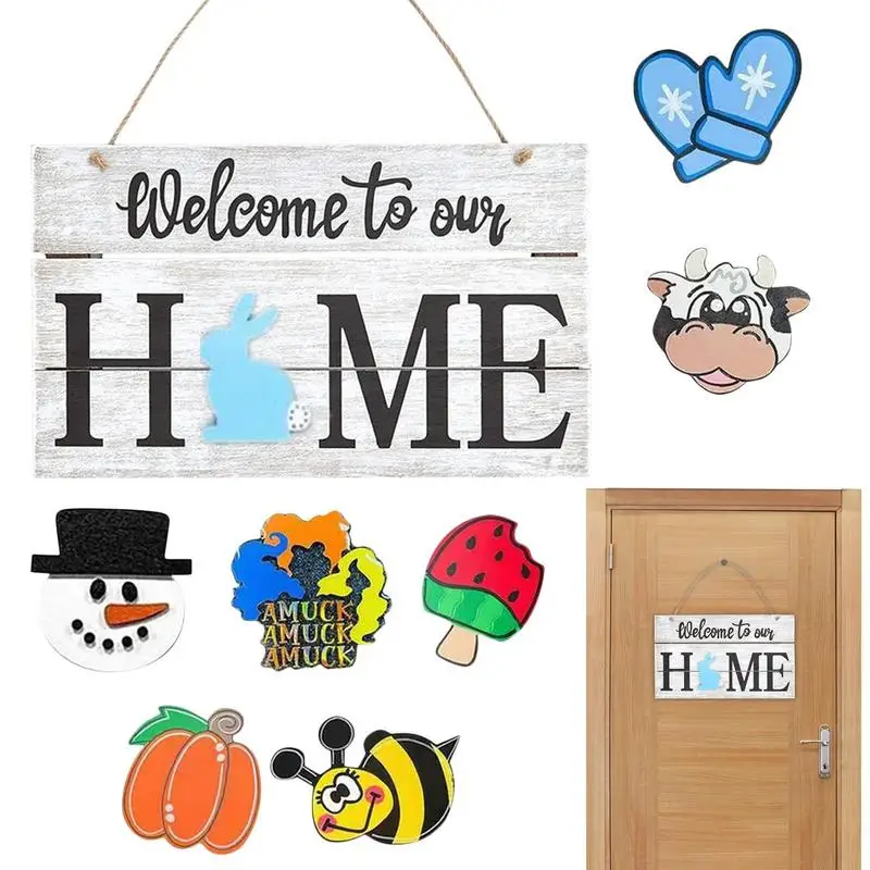 

Replaceable Christmas Door Sign Wooden Christmas Decoration Hanging Sign For Farmhouse Porch Decoration Merry Christmas Gifts