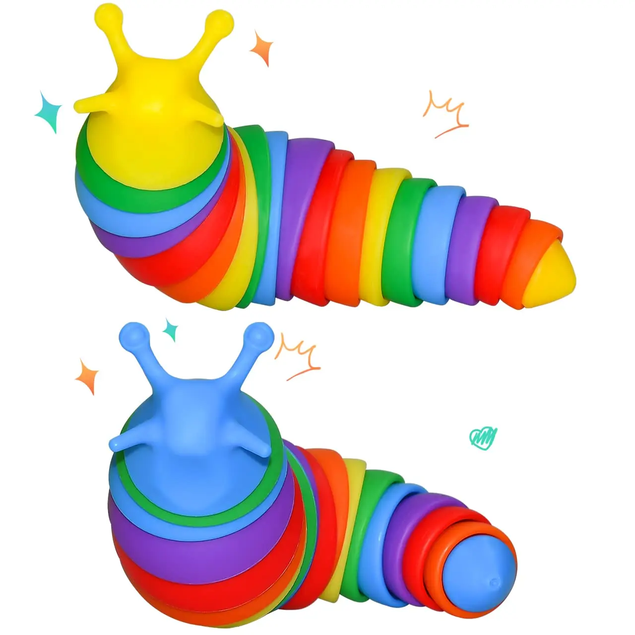 

10pcs Kids Mini Toys Slug Snail Caterpillar Keychain Child Adult Stress Reliever Anti-Anxiety Squeeze Sensory Funny Party