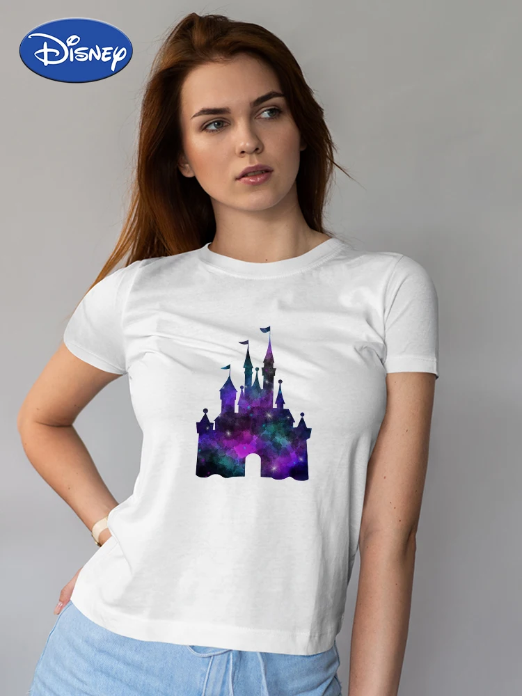 

Disney Castle In Heart T-Shirts Casual Women Short Sleeve T Shirts Ropa Aesthetic White Top Family Look Girl Next Door Fashion