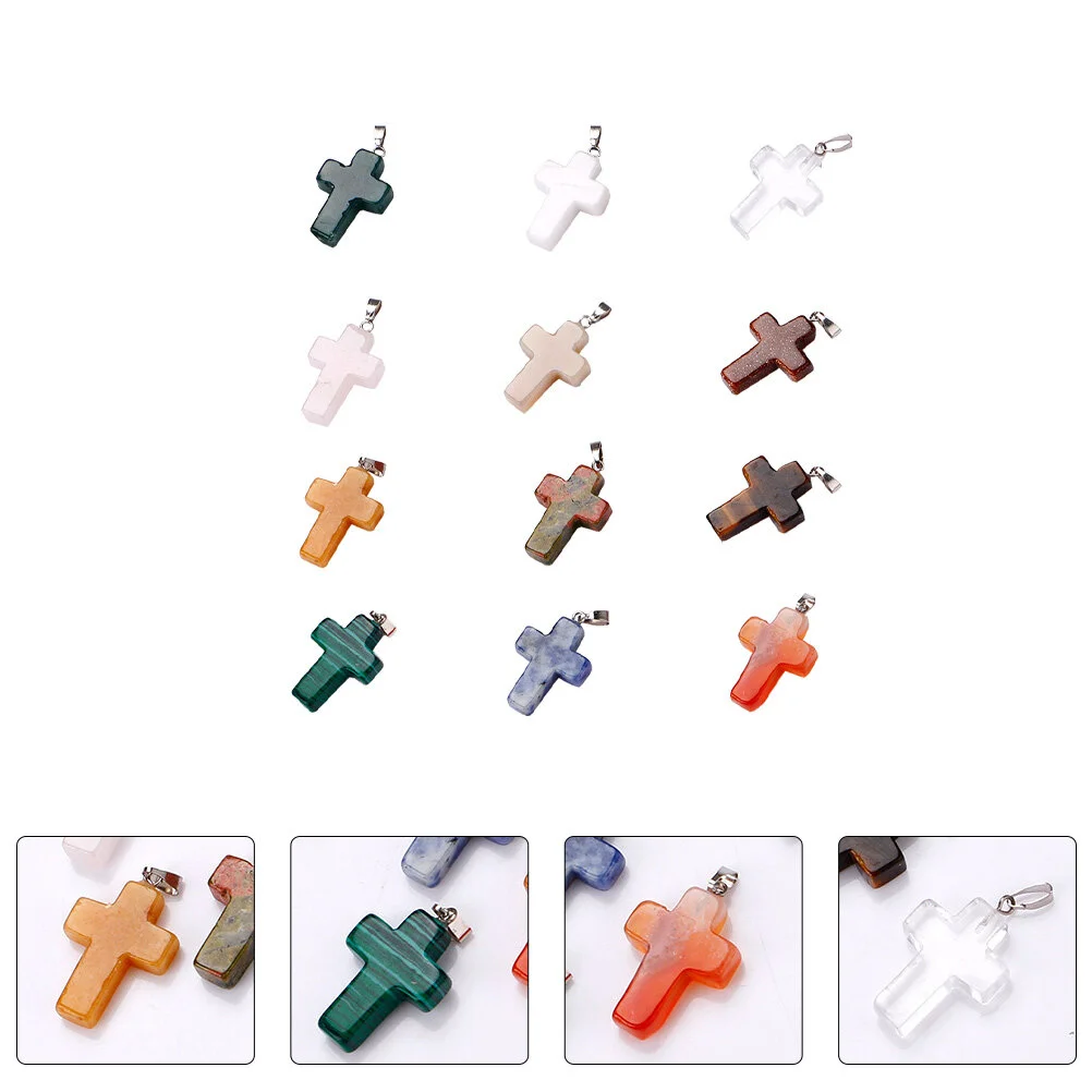 Natural Stone Pendant Crystals Decor Creative DIY Necklace Accessories Decorations Delicate Choker Cross-shaped Picture Jewelry