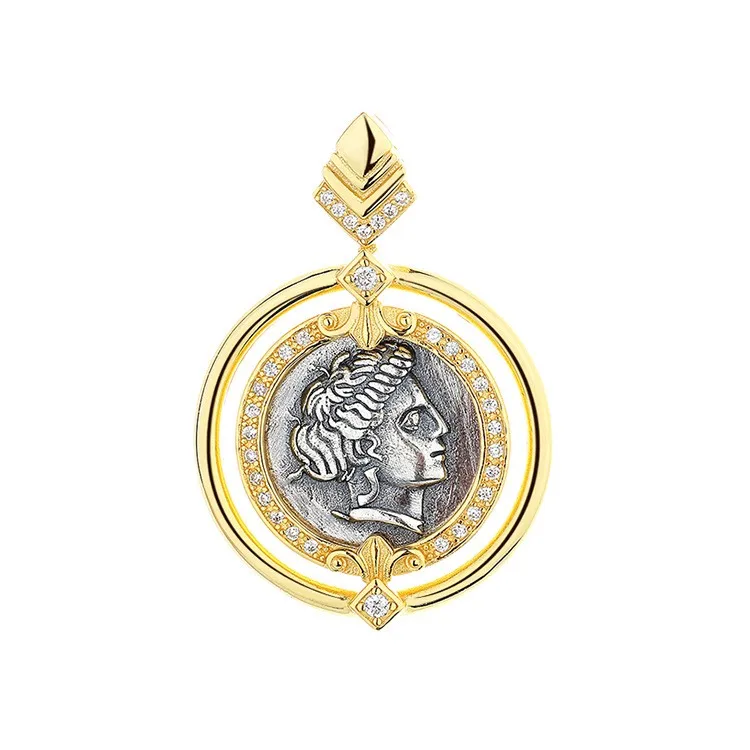 HL-1 ZFSILVER 925Sterling Silver Fashion Trend Hera Retro Gold Ancient Coin Necklace Pendant Without Chain Women Wedding Jewelry