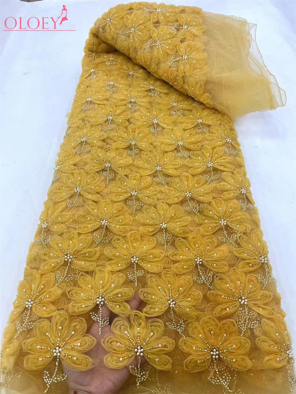 

High Quality Fashion French Panhual Embroidery Beaded Lace Fabric With Sequins African Nigerian Lace Fabric For Wedding Dress