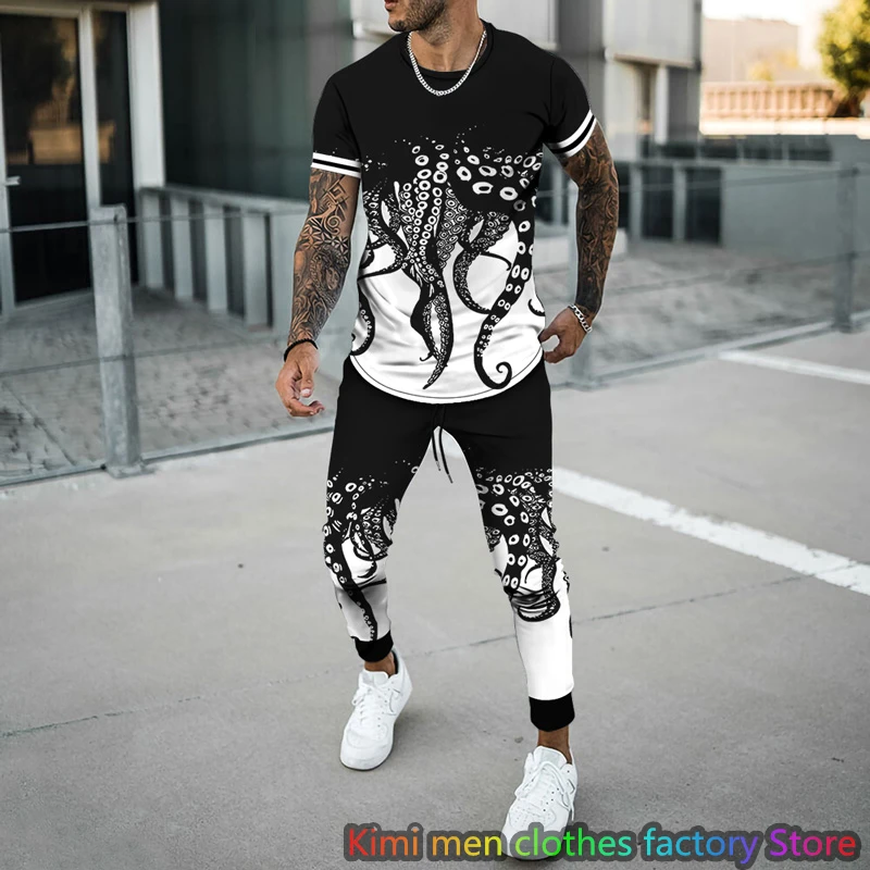 

Octopus 3D Printing Men tshirt set Summer Streetswear Tracksuits Male Short Sleeve T Shirt Long Pants 2 Piece Sets Casual Setup
