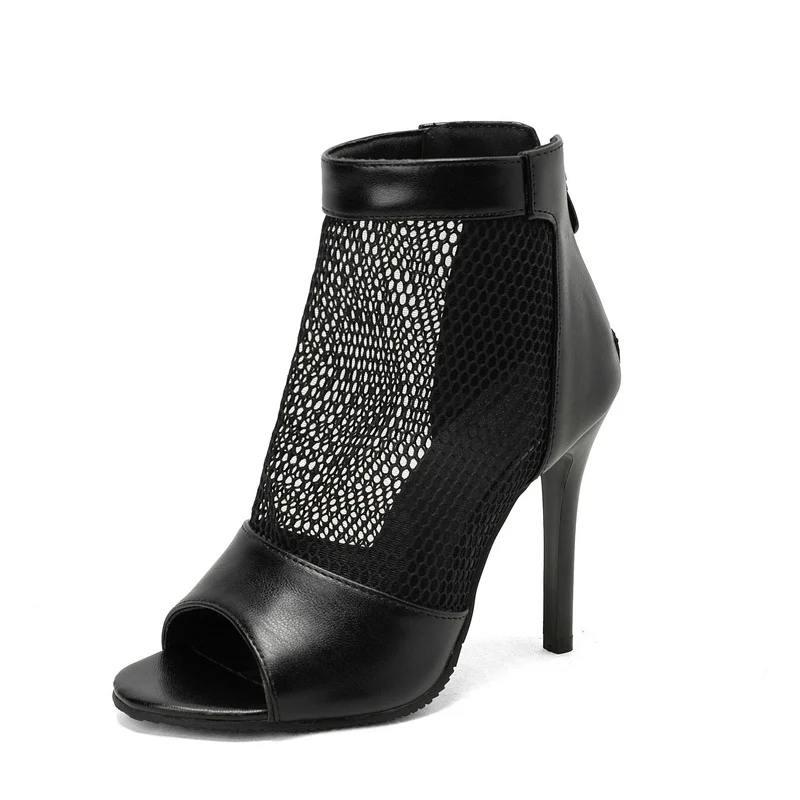 

Новинка, женские сексуальные туфли на тонком высоком каблуке, танцевальные туфли с открытым носком и молнией, женские танцевальные сандалии, модель 46