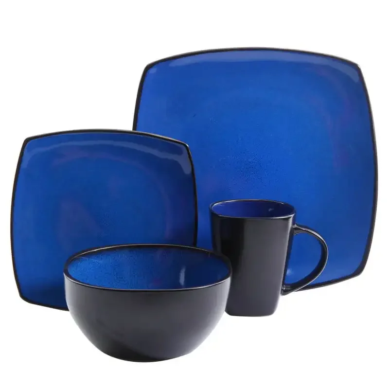 

16-Piece Soft Square Dinnerware Set in Blue Dinnerware Set