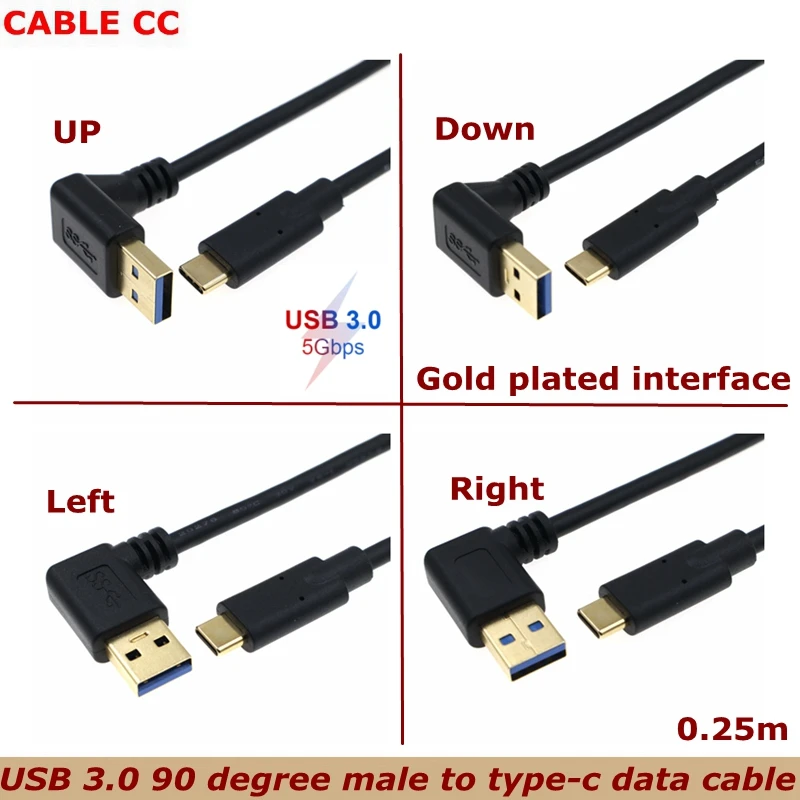 

New Gold Plated Connector USB 3.0 Type-A 90° Angle Elbow to USB3.1 Type-C Male USB 5Gbps Data Sync and Charge Cable Connector