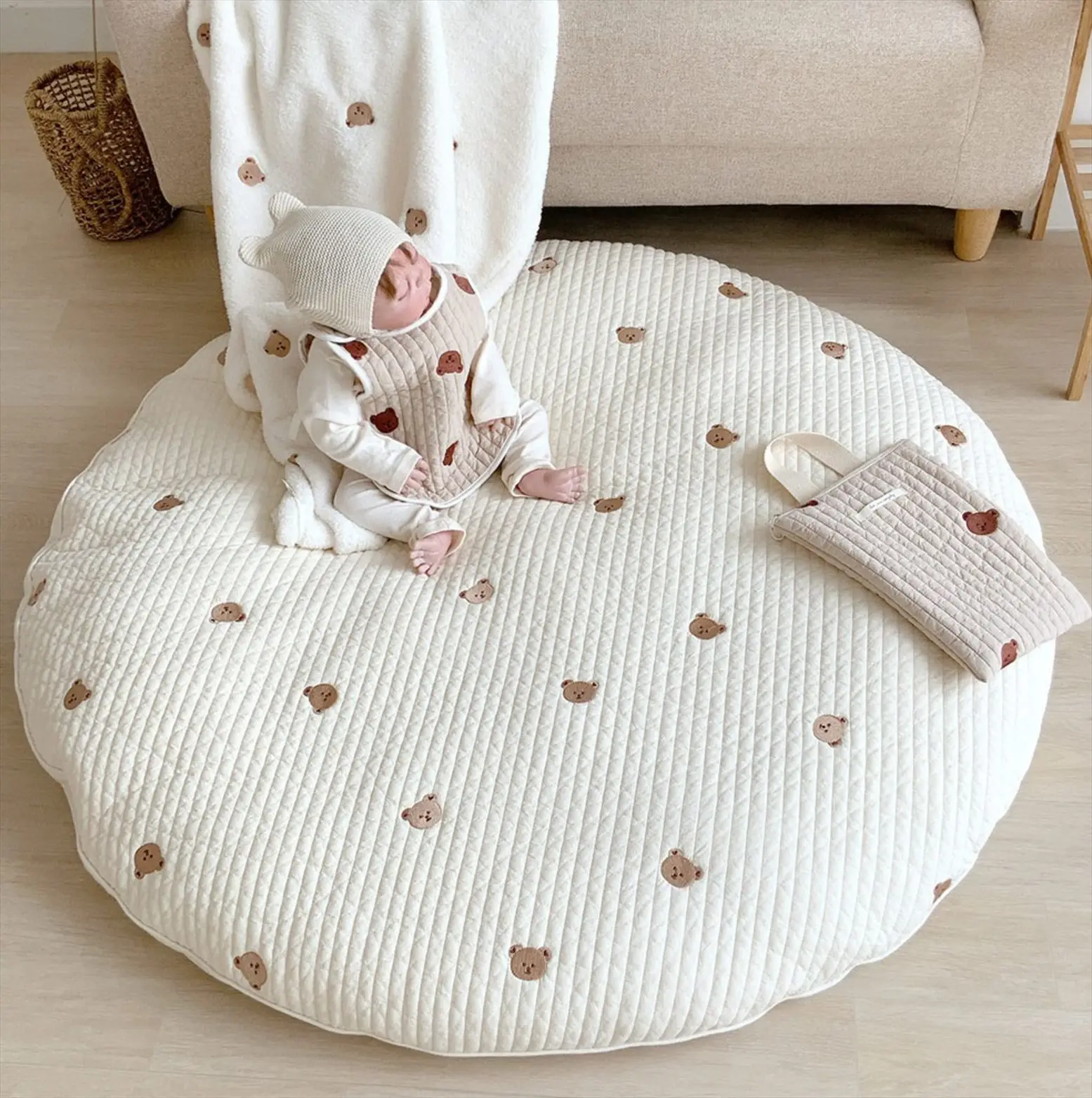 

Korean INS New Baby Circular Crawling Mat Removable and Washable Floor Mat Beautifully Embroidered Children's Tent Carpet