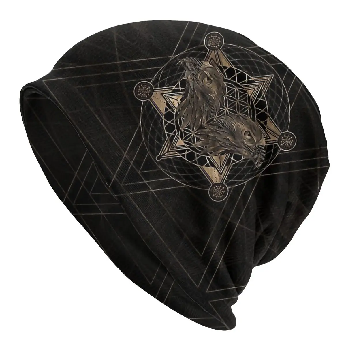 

Hawk Head In Sacred Geometry Composition Greek Mythology Autumn Female Warm Beanies Double Used Warm Bonnet Hats