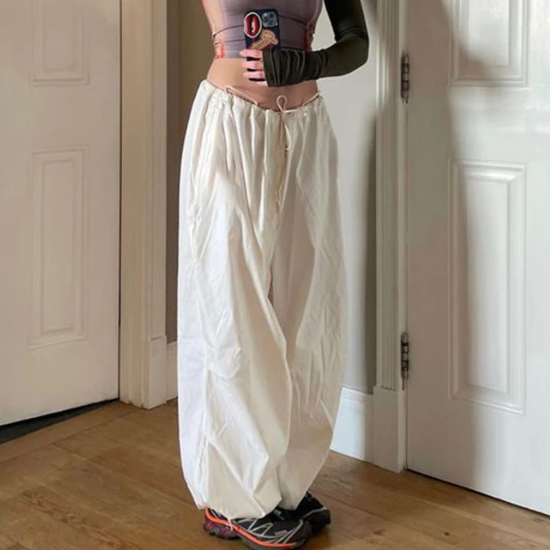 

Y2K Streetwear Baggy Cargo Pants Women Vintage Drawstring Low Waist Sweatpants Casual Loose Wide Leg Trousers 2022 Summer