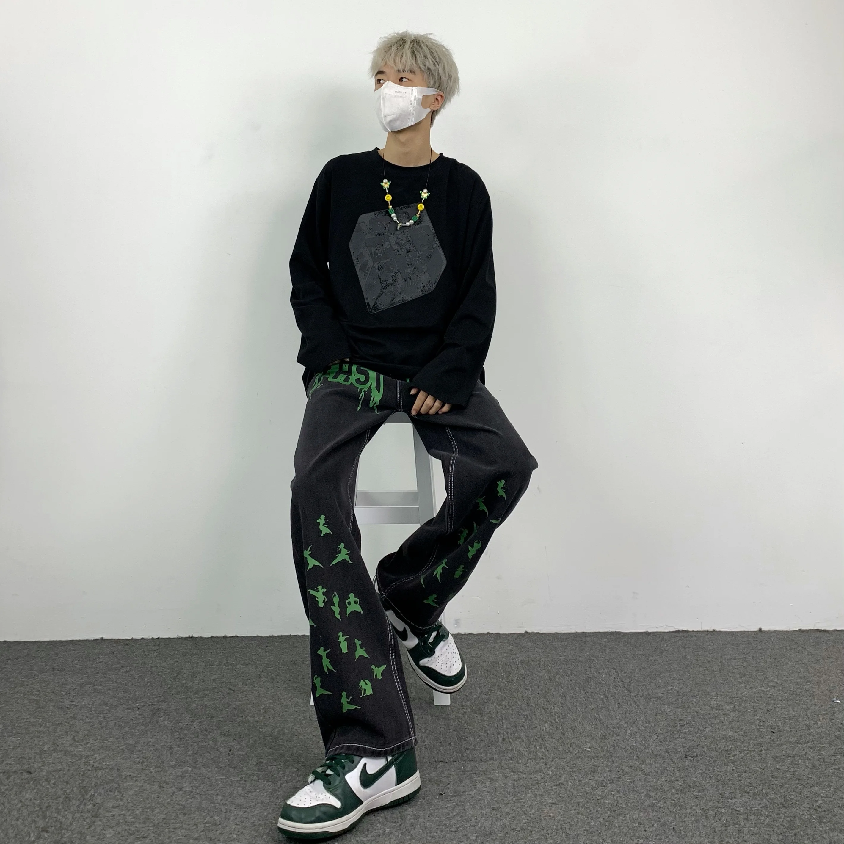 Four Seasons Men's Jeans Letter Print Straight Loose Jeans Hip Hop Men's Pants Y2k Pants Fashion Streetwear Ins Hot Sale JEANS