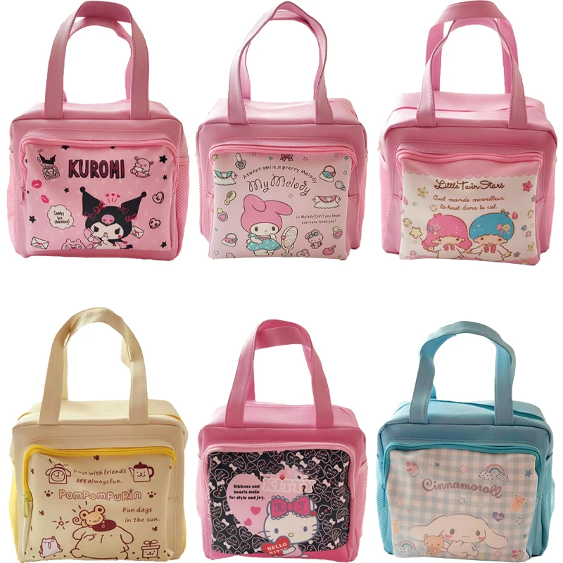 

25 см Sanrios Kawaii Kitty Cinnamoroll Littletwinstars Kuromi Mymelody Bento сумка Двусторонняя мультяшная сумка для хранения Коробка для хранения