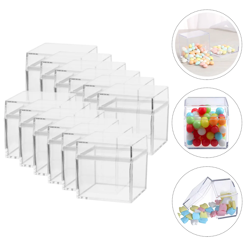 

12 Pcs Candy Box Square Case Glass Square Vase Packing Box Clear Candy Case Ps Square Organizer Display Box Cupcakes Containers