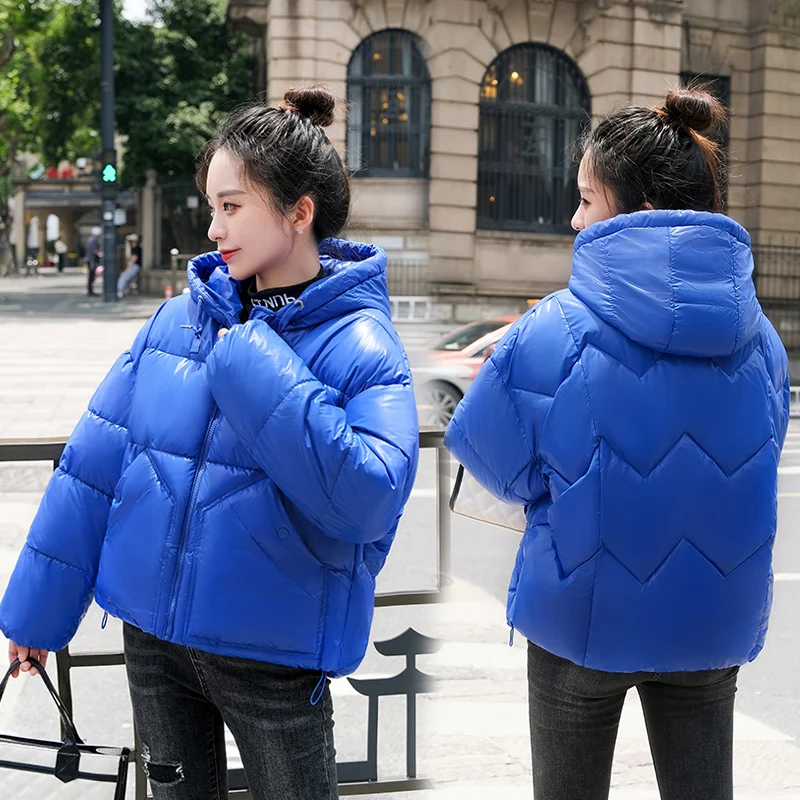 Elegant Women's Winter Cotton Padded Coats 2022 New Thick Warm Zipper Short Winter Parkas For Women Black Down Jackets Hooded