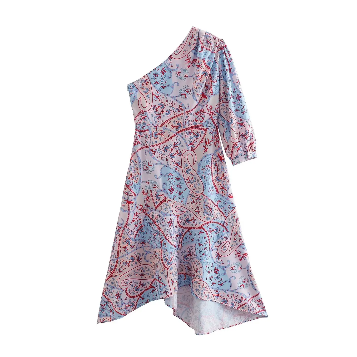 

Women 2023 New Fashion Summer Single Sleeve Printed Long Dress Vintage Casual Chic Female Midi Dresses Vestidos robe Mujer