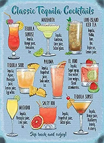 Fsdva Текила рецепт коктейль винтажный жестяной знак 8X12 Настенный декор
