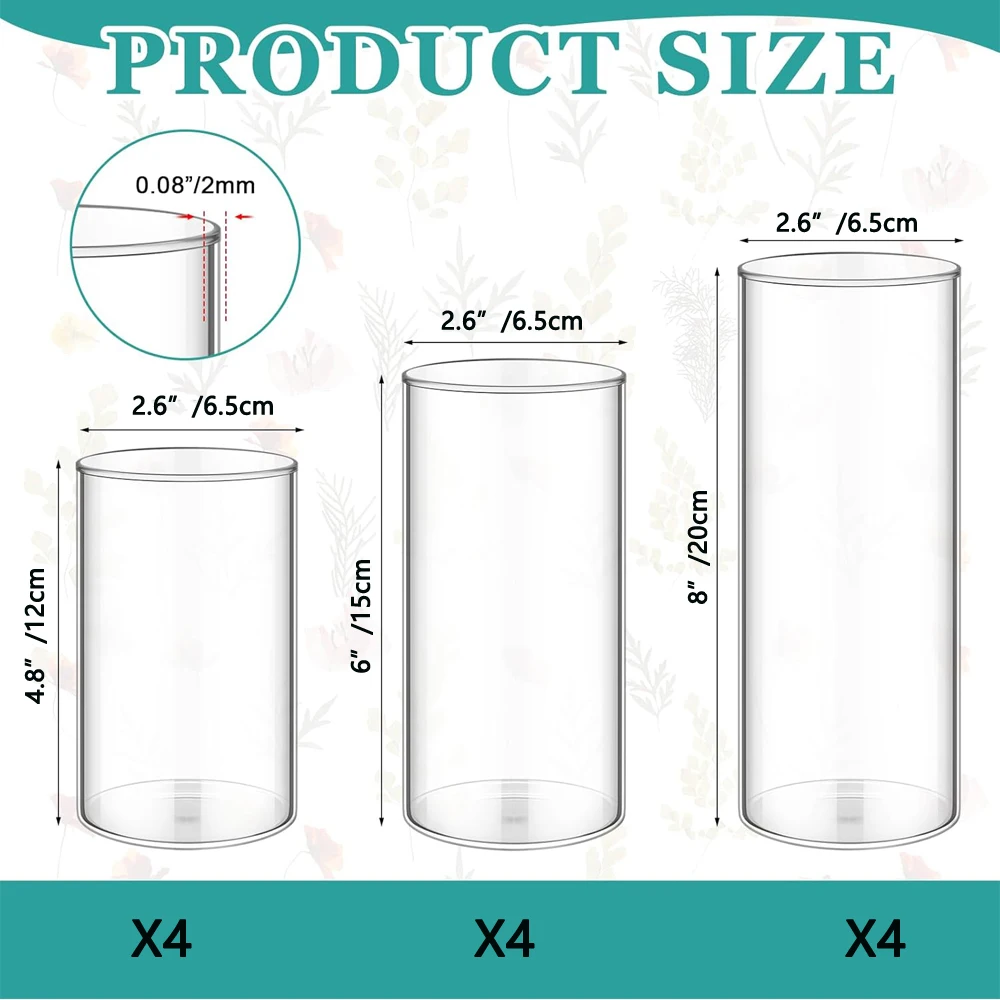 

Стеклянные цилиндрические вазы 4 6 8 дюймов