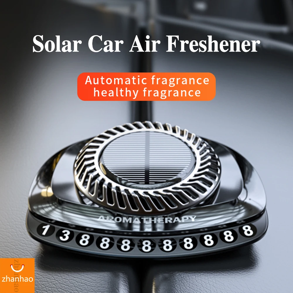 

Solar Car Air Freshener Rotate Decoration Interior Accessories Auto Flavoring Perfume Diffuser Car Parking Number Plate Supplies