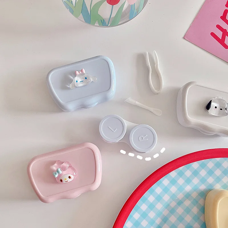 

Чехол Sanrios Cinnamoroll Kuromi для контактных линз, мультяшный персонаж My Melody, маленький и милый простой однотонный контейнер для ухода за глазами