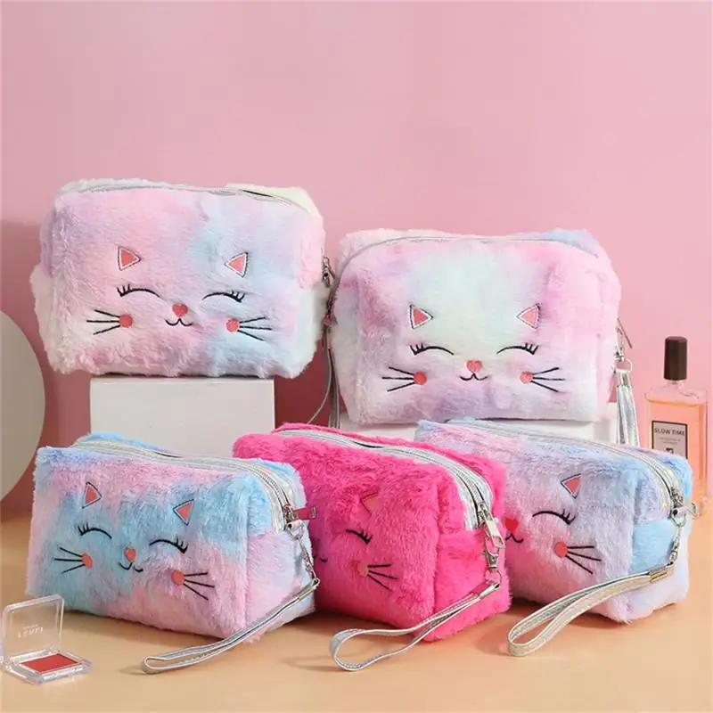 

Colorful Beauty Case Makeup Bag Plush Cosmetic Bags Fur Cat Storage Pouch Storage Tools 17x11x8cm Girl Keys Organizer Bag Travel