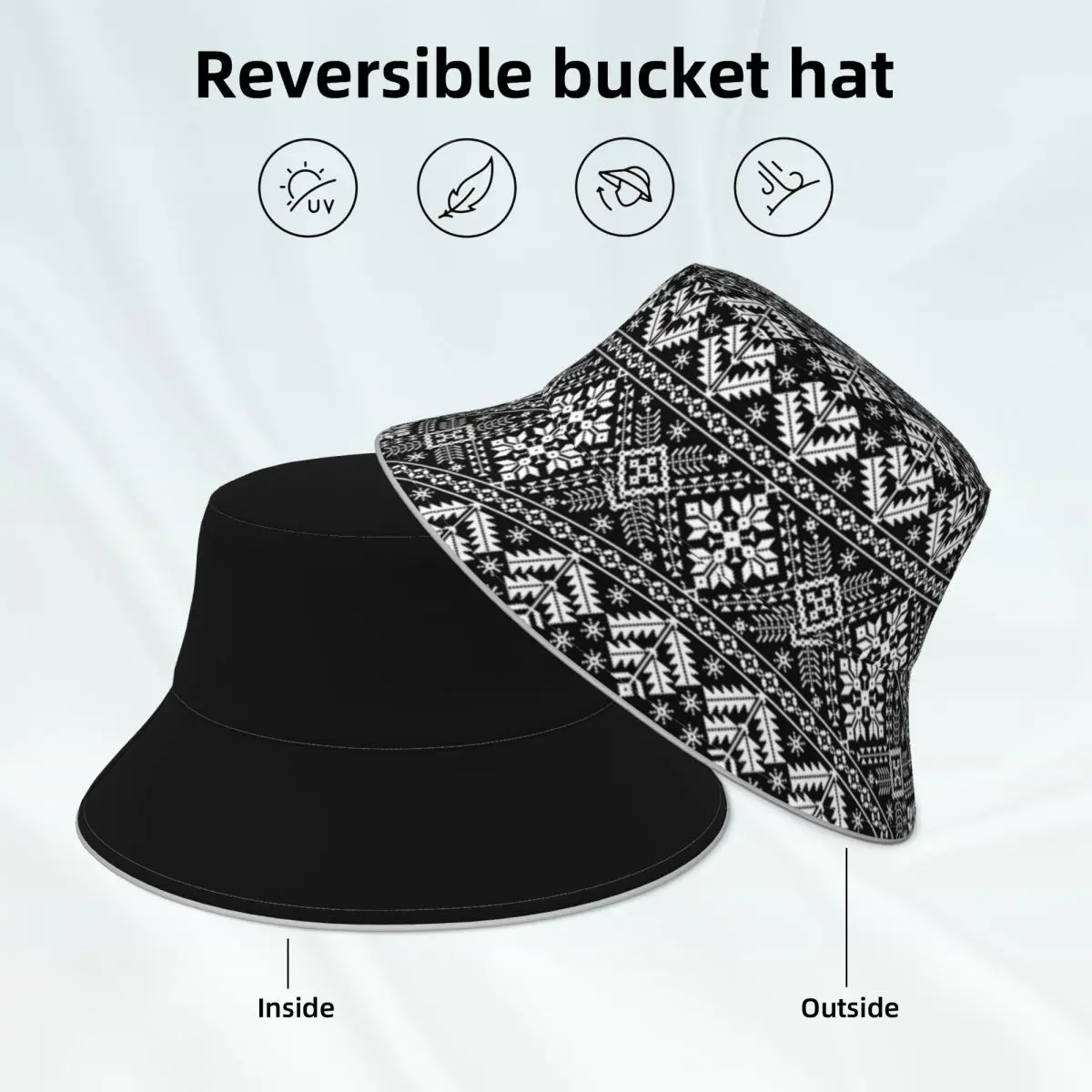 

Holiday Nordic Bucket Hat Vintage Print Double-sided Wear Printed Reflective Fisherman Hats Fashionable Hawaii Sun Hat