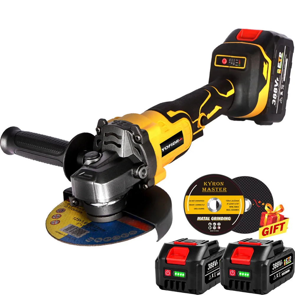 

125mm Brushless Angle Grinder 18V M14 10000Rpm 3 Gears Variable Lithium Battery Cordless Electric Impact Grinding Tool