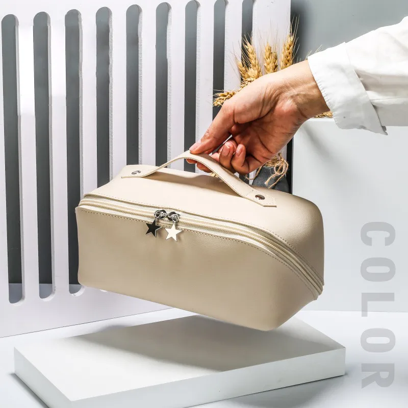 

Portable Leather Makeup Pouch Large-Capacity Travel Cosmetic Bag Women Waterproof Bathroom Washbag Multifunction Toiletry Kit