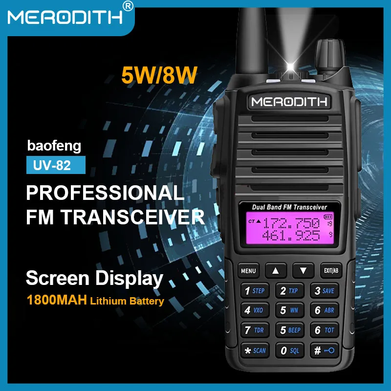MERODITH walkie talkie 8W 5W  Two-way radio profesional walkie talkie long range Amateur radio receiver VHF UHF transmitter