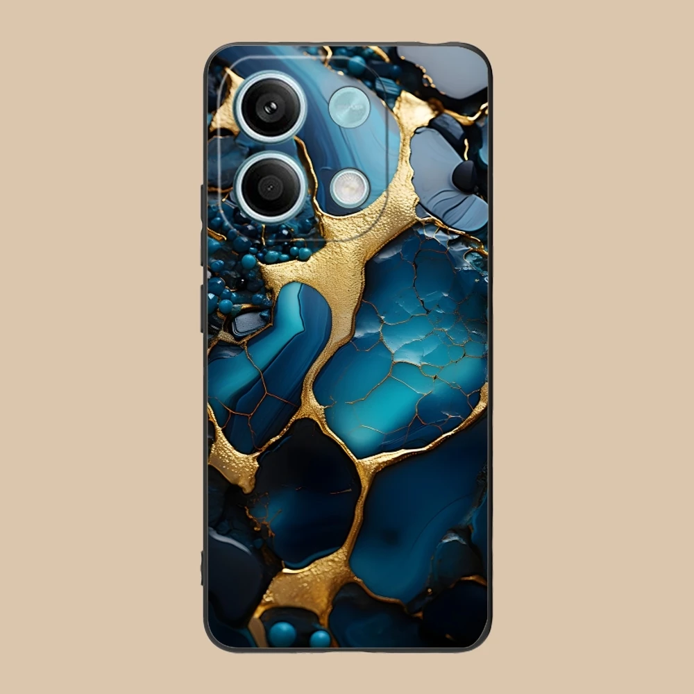 Luxury Golden Stone Mobile Cell Phone Case for Xiaomi POCO M6 M5 M4 M3 X6 X5 X4 X3 F6 F5 F4 F3 F2 C40 Pro GT 5G Black Cover
