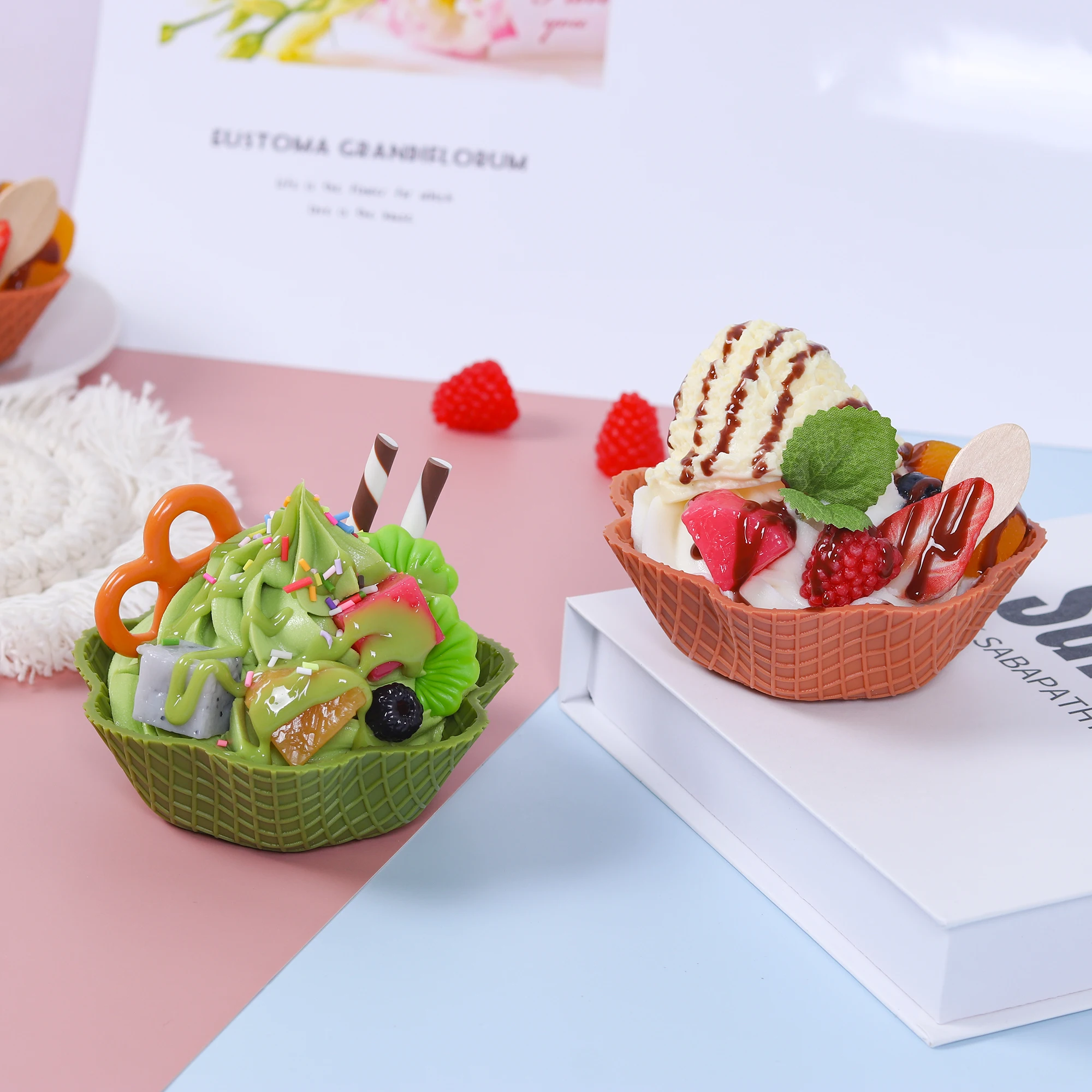 

1PCS Simulation Of Crispy Ice Cream Waffle Bowl Fruit Cone Model Dessert Props Stall Sample Commercial Props