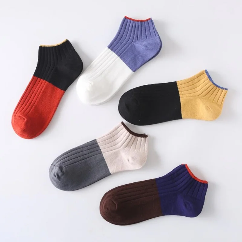 5 Pairs Men Cotton Short Socks Absorb Sweat Fashion Breathable Casual Sports Basketball Running Male Street Style Ankle Socks