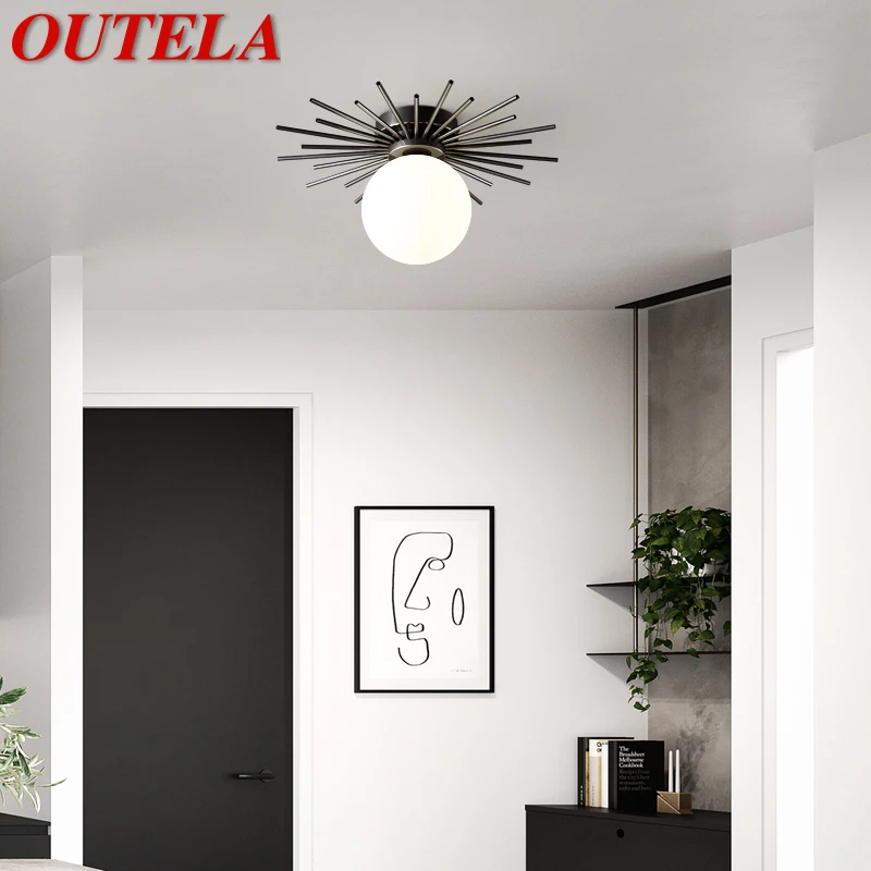 

OUTELA Contemporary Brass Ceiling Light Nordic Simple Creative Copper Lamp Fixtures Home For Stairs Aisle Decor