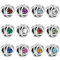 925 silver month birthstone charm rose flower colorful stone sterling beads diy for women original pendant bracelet jewelry
