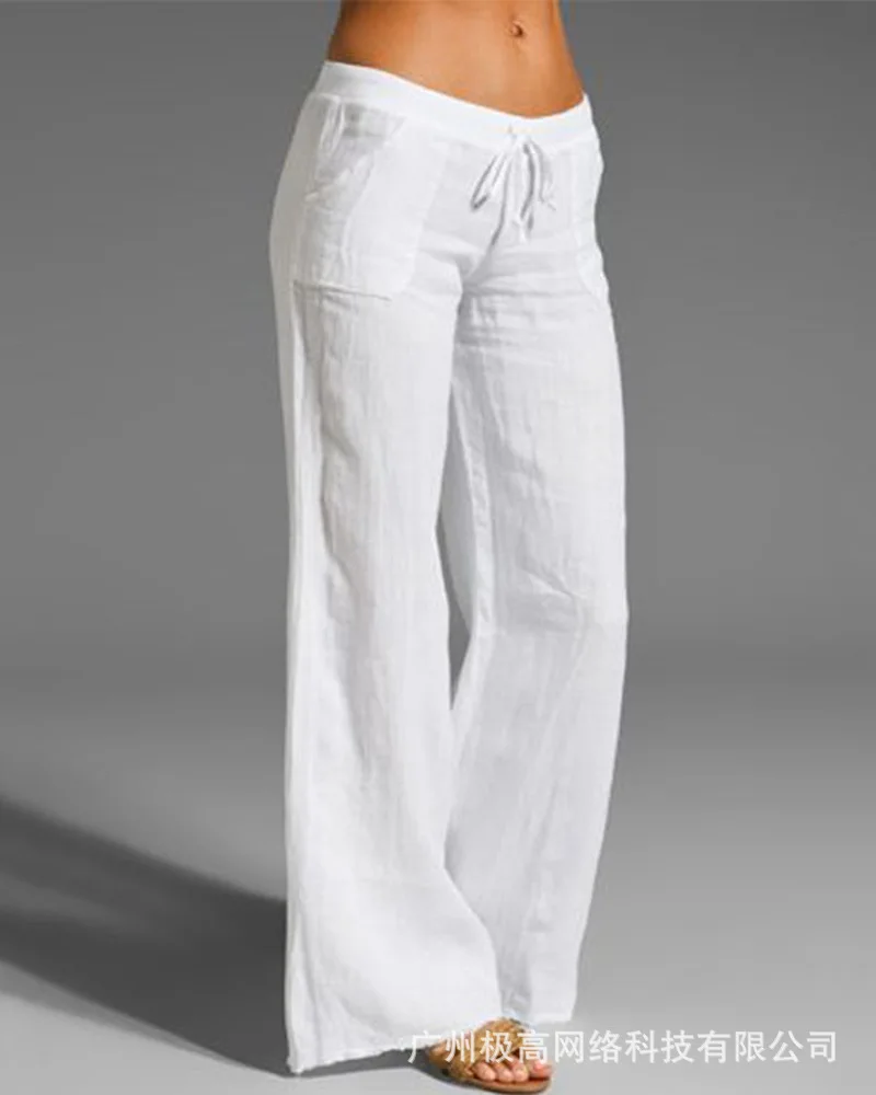 

Plain Drawstring Casual Flared Pants Women High Waist Solid Color Floor Length Pants Trousers Fashion