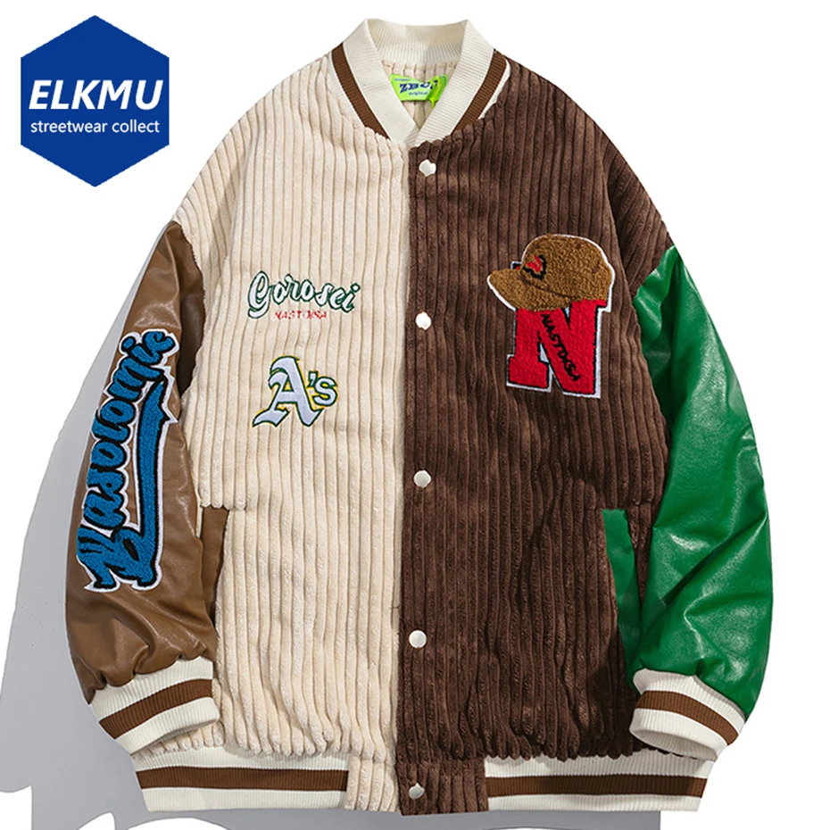 

Vintage Corduroy Jackets Winter Parkas Warm Thick Coat Men Color Block Patchwork Harajuku Streetwear Parkas