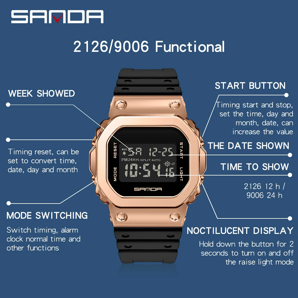 SANDA Mens Digital Watch Luxury Brand Couple Women's Clock Waterproof Stainless Steel Case Multifunctional Wrist Watch Relogio enlarge