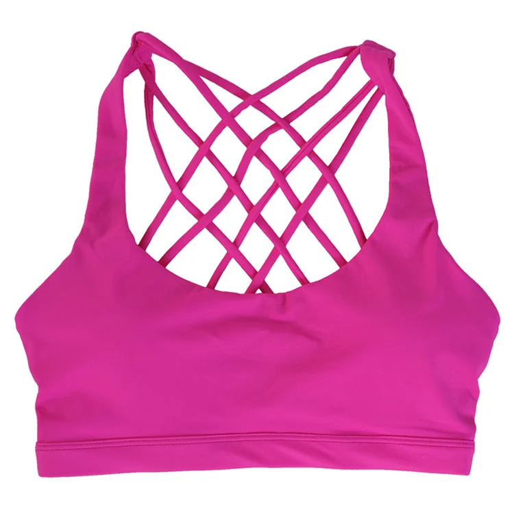 Classic Solid Color Cross Back Women Sport Bra Fitness Tank Top Shockproof Run Tight Yoga Vest No Steel Ring With Chest Pad