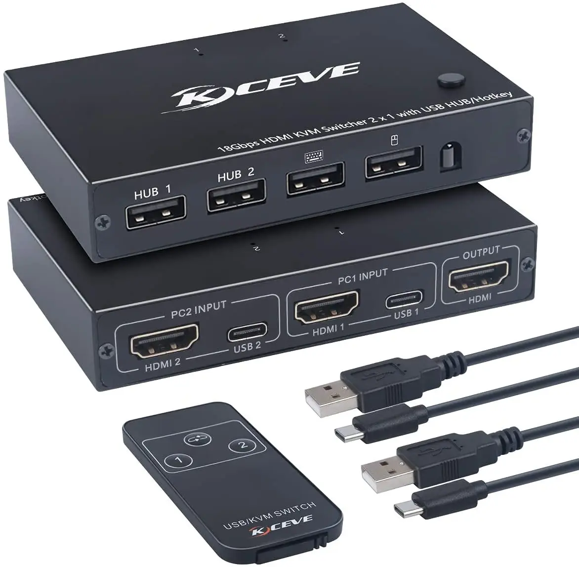 KCEVE HDMI KVM переключатель, 2 порта USB и HDMI 4K @ 60 Гц переключатель адаптер для 2 компьютеров, с HDMI кабелями и USB кабелями