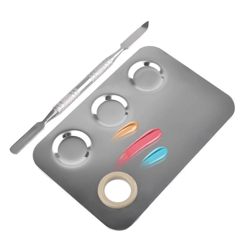 

Stainless Steel Makeup Mixer Nail Polish Mixing Plate Foundation Eyeshadow Mixer Eyeshadow Palette with Spatula Rod