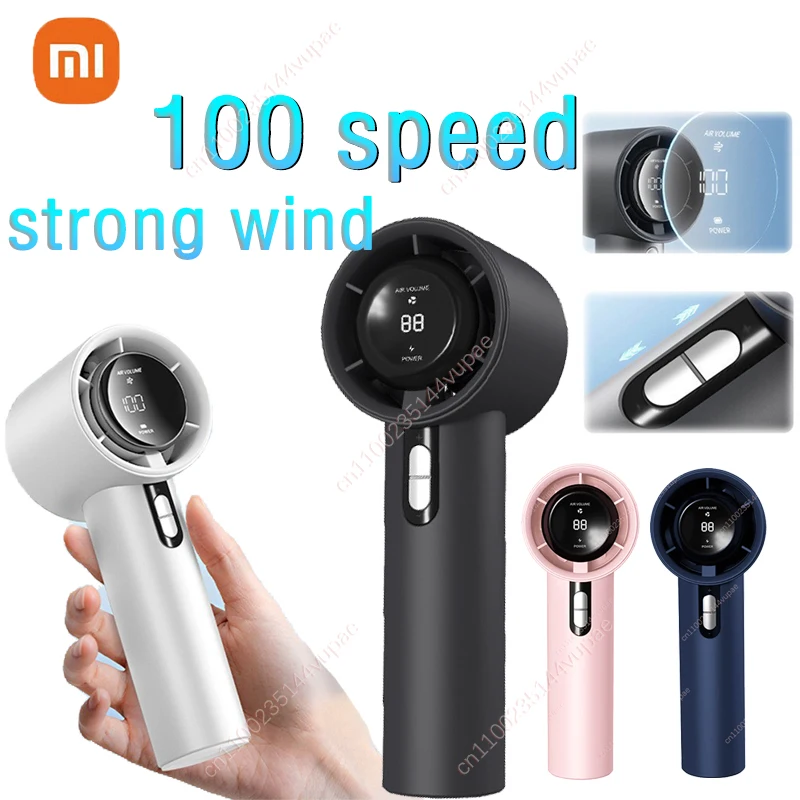 Фото Ультра тихий ручной вентилятор Xiaomi, 100-скоростной ​ ​ Перезаряжаемый через USB портативный мини-турбовентилятор для офиса и путешествий со светодиодным индикатором №1