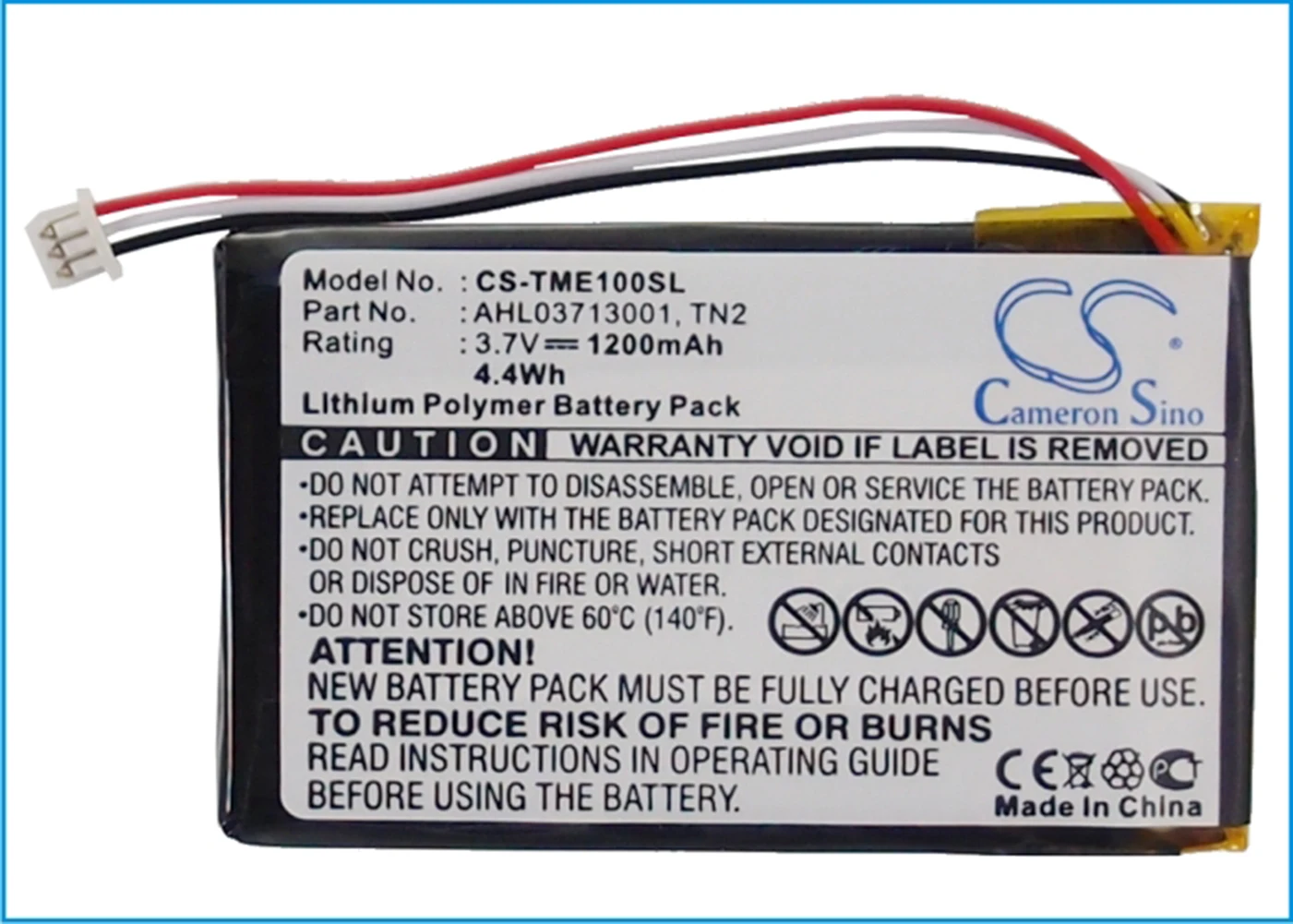 

Cameron Sino 1200mA Battery for TomTom AVN4430, Eclipse, TNS410 AHL03713001, TN2