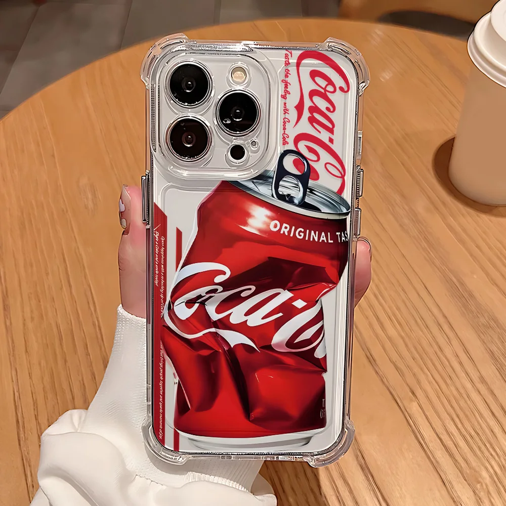 Фото Прозрачный противоударный чехол для iPhone с дизайном Coca-Cola для моделей 17, 16e, 16, 15, 14, 13, 12, 11 Mini, Air, Pro, Max, X, XR, XS Max, 7, 8 Plus №2
