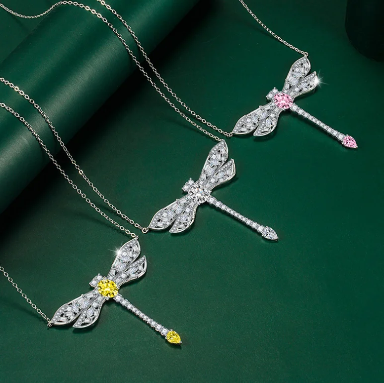 

ANGLANG Luxury Dragonfly Pendant Necklace Bridal Wedding Shiny CZ Stone Romantic Gift Elegant Fashion Necklace Jewelry for Women