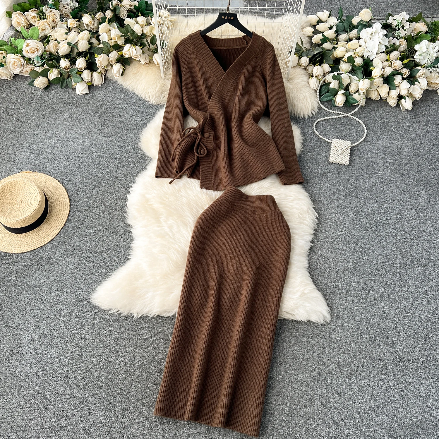 Женская система простой ленивый стиль однотонный высококачественный вязаный