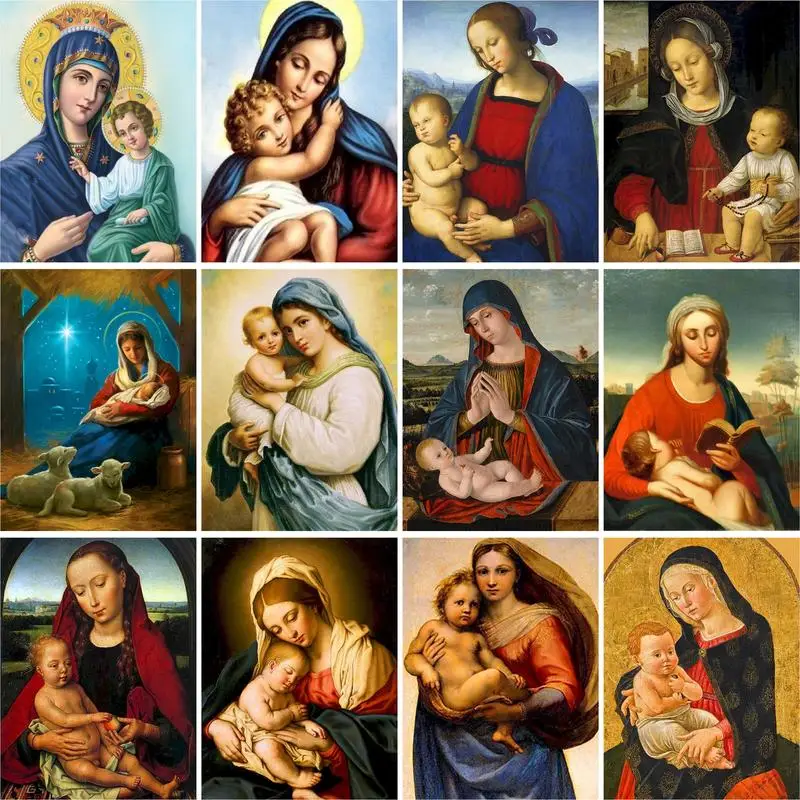 

GATYZTORY DIY Painting By Numbers Zero Basis HandPainted Oil Painting Virgin and son Picture Paint Unique Gift Home Decoration