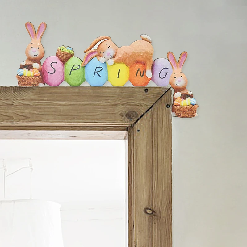 

Happy Easter Door Frame Decoration Easter Bunny Rabbit Eggs Wooden Sign Hanging Pendant Kids Gift Spring Easter Party Home Decor