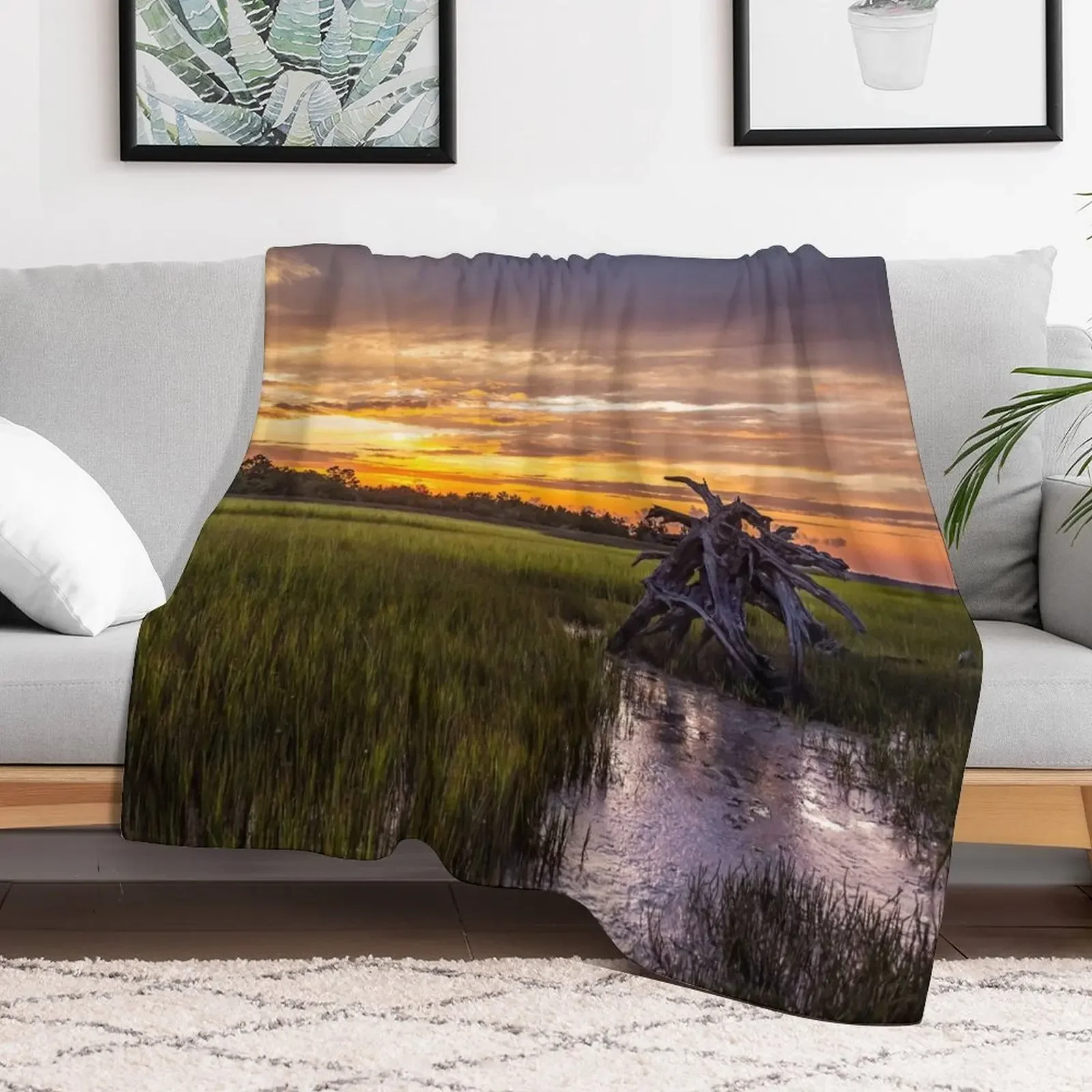 Одеяло Lowcountry из соленой болоты на закате в Южной Каролине тонкие покрывала для