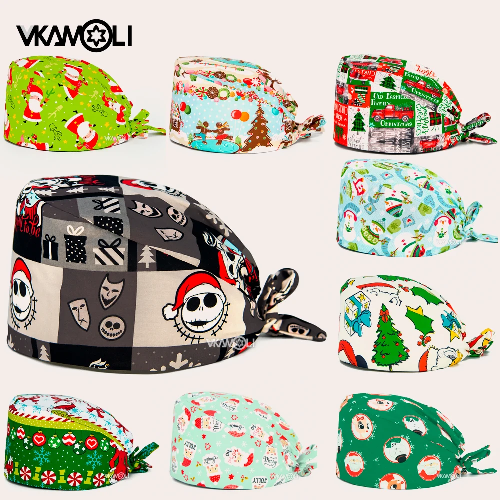 Christmas Printed Multicolor Surgical Cap shop lab beauty work accessories surgery cap women and man operating room scrub cap
