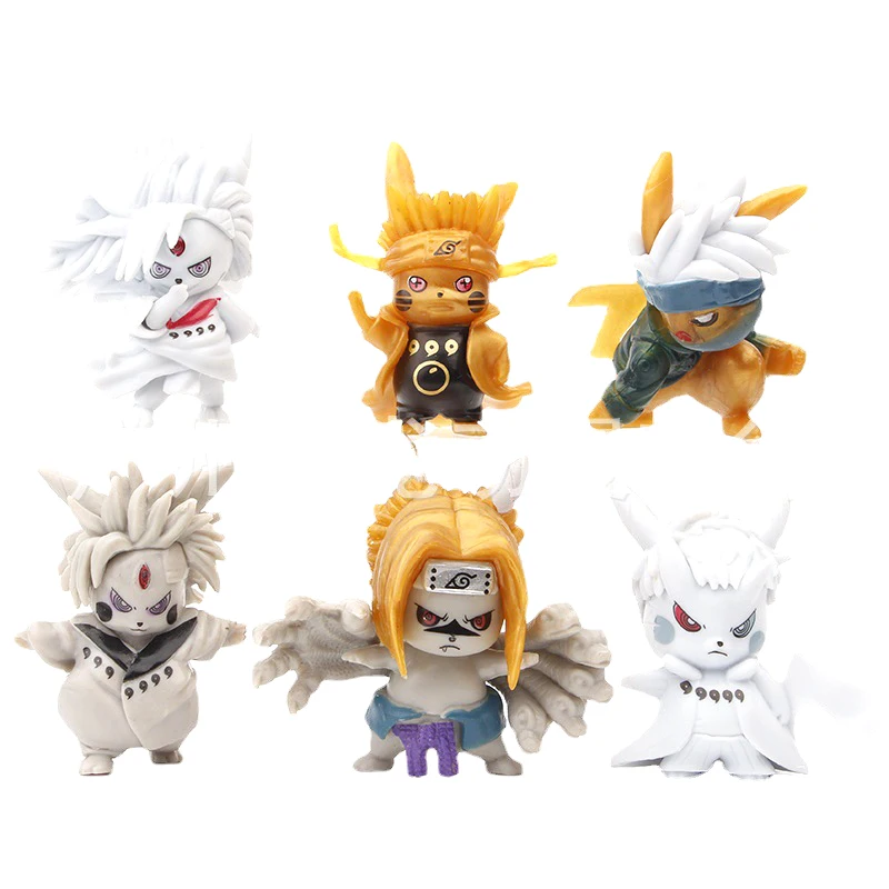 

Pokemon 6pcs/set cute Naruto Uchiha Madara Anime Pikachu PVC COS Uzumaki Mustela Model Action Figure Series for kid Toy gifts